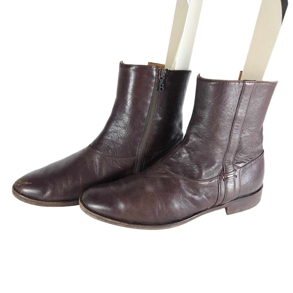 Bally Men's Vintage US 9D Brown Leather Side Zip Mid Ankle Boots Booties